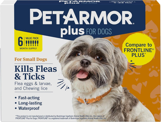 plus for Dogs Flea and Tick Prevention for Dogs, Long-Lasting & Fast-Acting Topical Dog Flea Treatment, 6 Count, Small