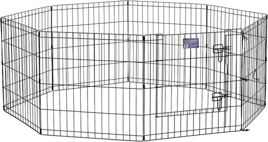 Folding Metal Puppy/Dog Exercise Pen, Indoor/Outdoor Playpen with Secure Door, Provides 16 Sq Feet of Play Space, 24-Inches Tall, Black E-Coated