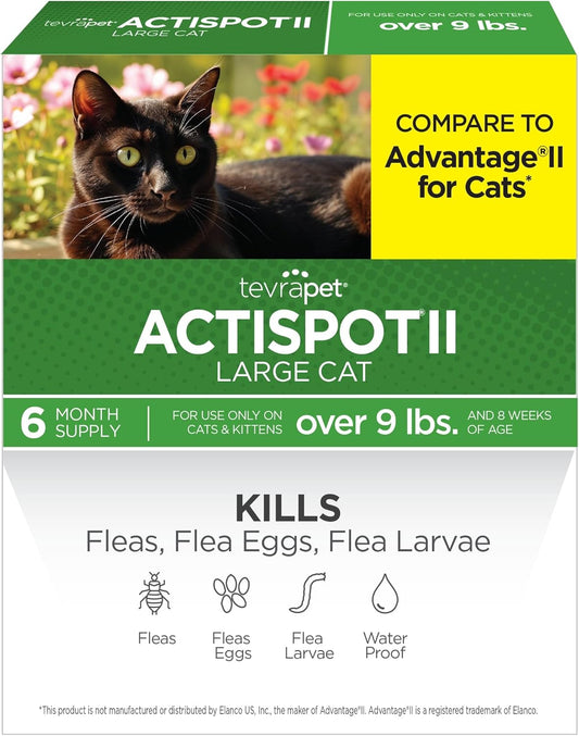 Actispot II Flea Treatment for Large Cats 9+ Lbs | 6 Doses | Powerful Prevention and Control