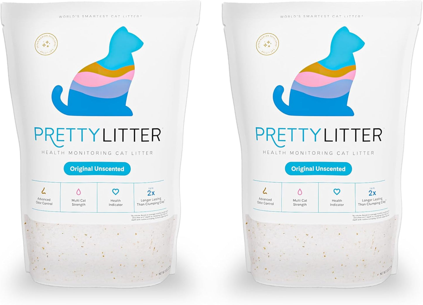 Prettylitter Health Monitoring Cat Litter (Unscented, Non Clumping) | Lightweight & Low Tracking, Color Changing Silica Gel Crystals, Advanced Odor Control — 6 Lbs, Pack of 2 (Two Month Supply)
