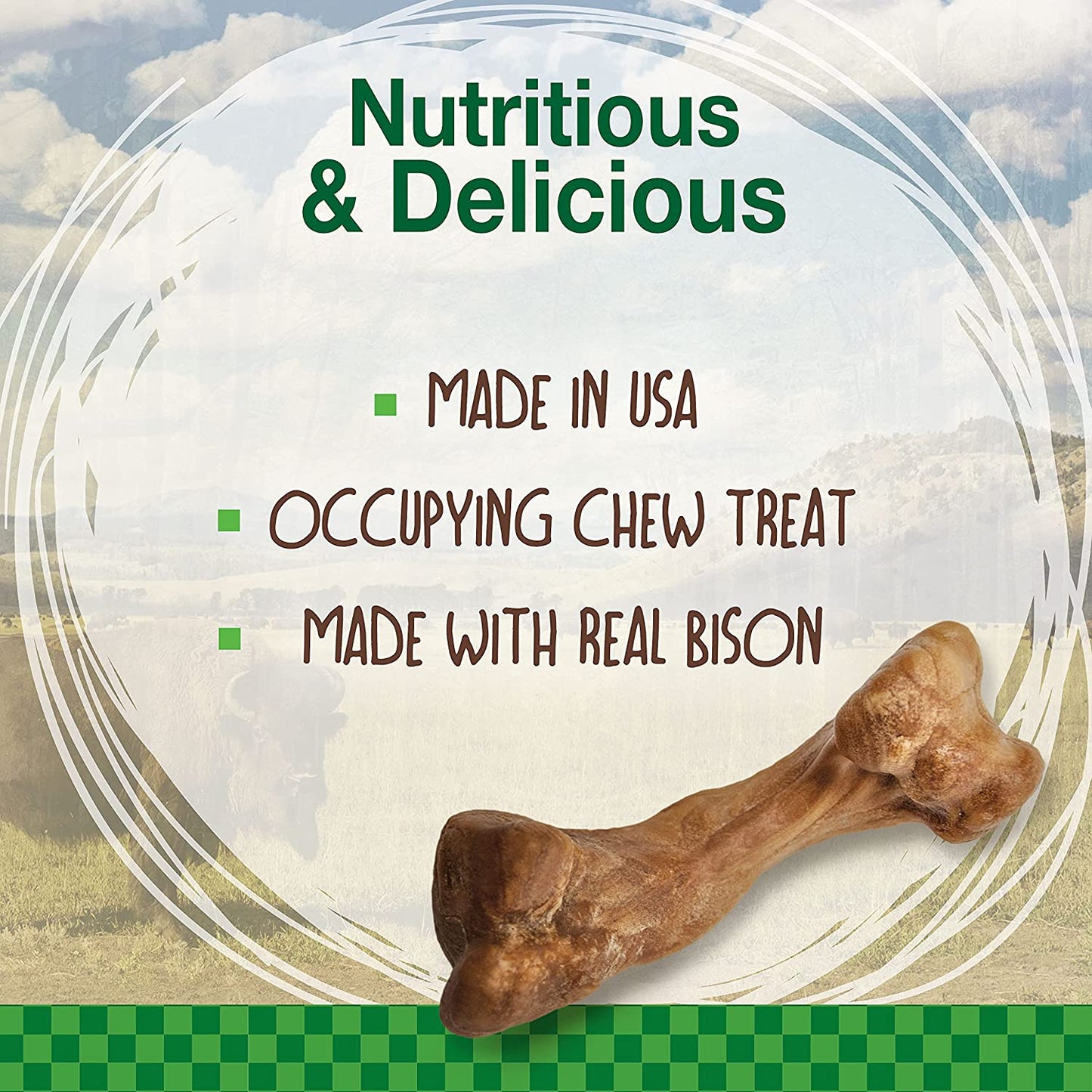 Healthy Edibles WILD Natural Long-Lasting Bison Flavor Bone Chew Treats for Dogs, Medium (2 Count)