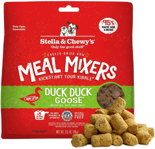 Freeze-Dried Raw Duck Duck Goose Meal Mixers - Dog Food Topper and Mixer - Made with 95% Cage-Free Poultry, Organs & Bone - Perfect for Picky Eaters - Grain-Free - 3.5 Oz
