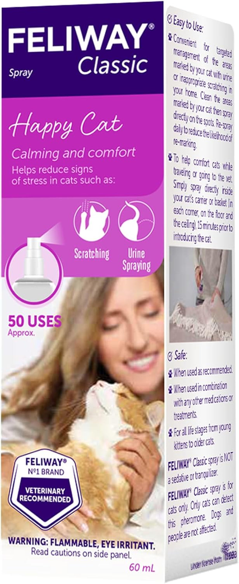 ® Classic Cat Calming Spray, 60Ml - Comforts Cats at Home and on the Go and Helps to Calm during Travel