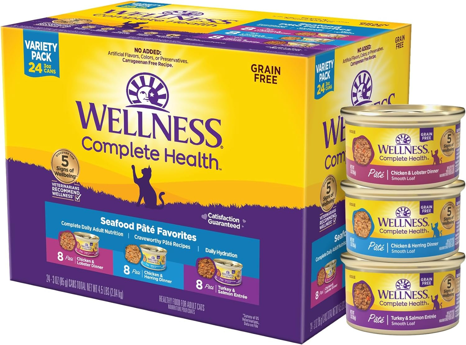 Complete Health Pate Adult Wet Cat Food, Natural, Protein-Rich, Grain-Free, 3 Ounce, 24 Pack, (Seafood Favorites Variety Pack)