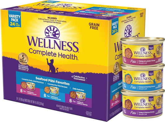 Complete Health Pate Adult Wet Cat Food, Natural, Protein-Rich, Grain-Free, 3 Ounce, 24 Pack, (Seafood Favorites Variety Pack)
