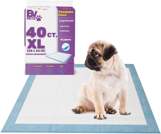 Puppy Pads XL 40 Count 28"X34" - Leak-Proof Pee Pads for Dogs with 6-Layer Design, Rapid Dry Sheet & Attractant - Dog Pad Extra Large with Odor Control - Perfect for Big Dogs & Indoor Use