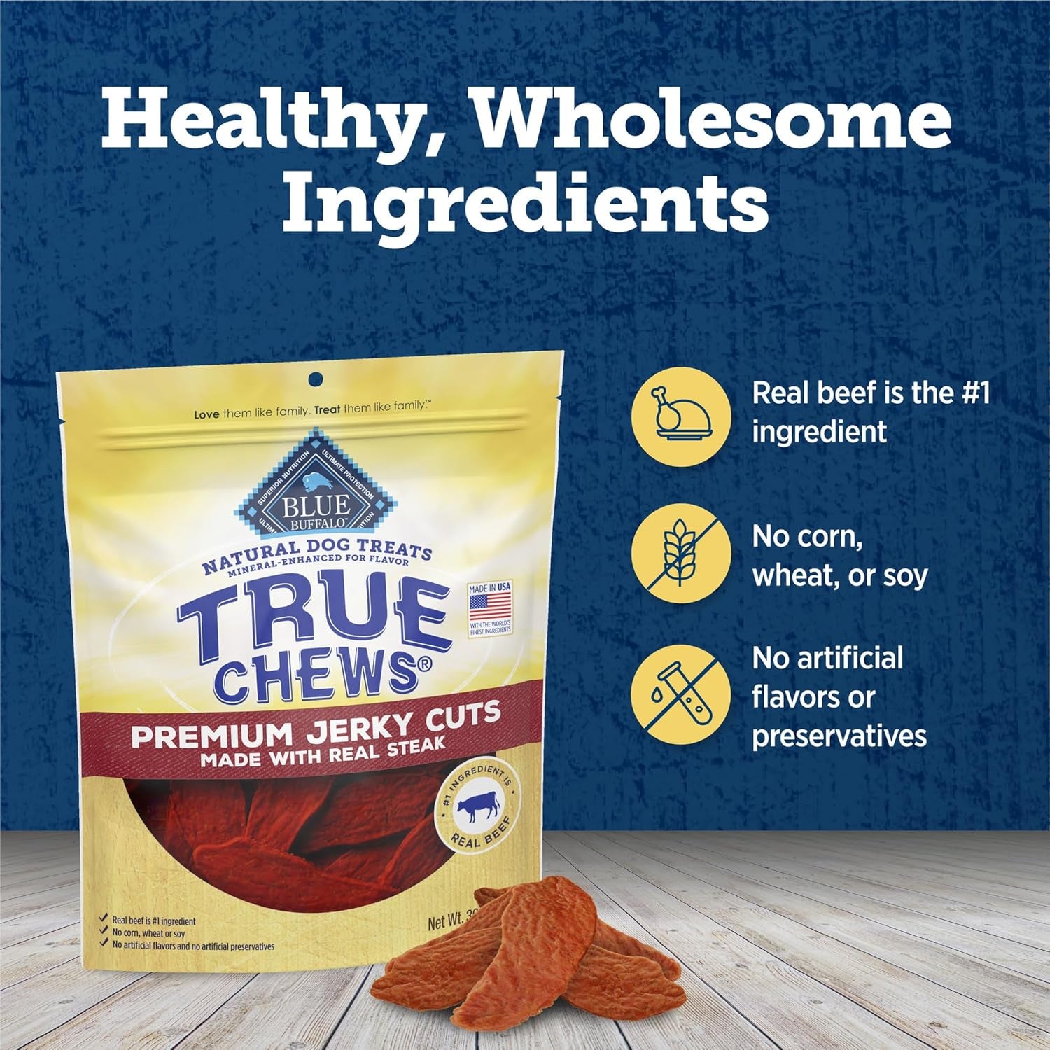 True Chews Premium Jerky Cuts Dog Treats, Made in the USA with Natural Ingredients, Beef, 30-Oz. Bag