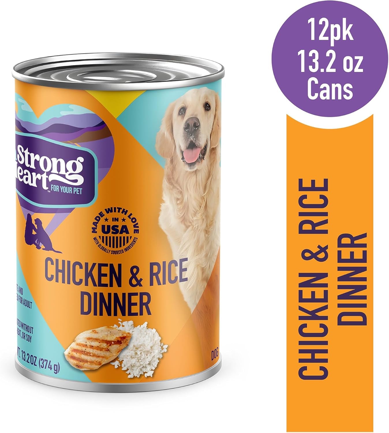 A Strong Heart Wet Dog Food, Chicken & Rice Dinner - 13.2 Oz Cans (Pack of 12), Made in the USA with Real Chicken
