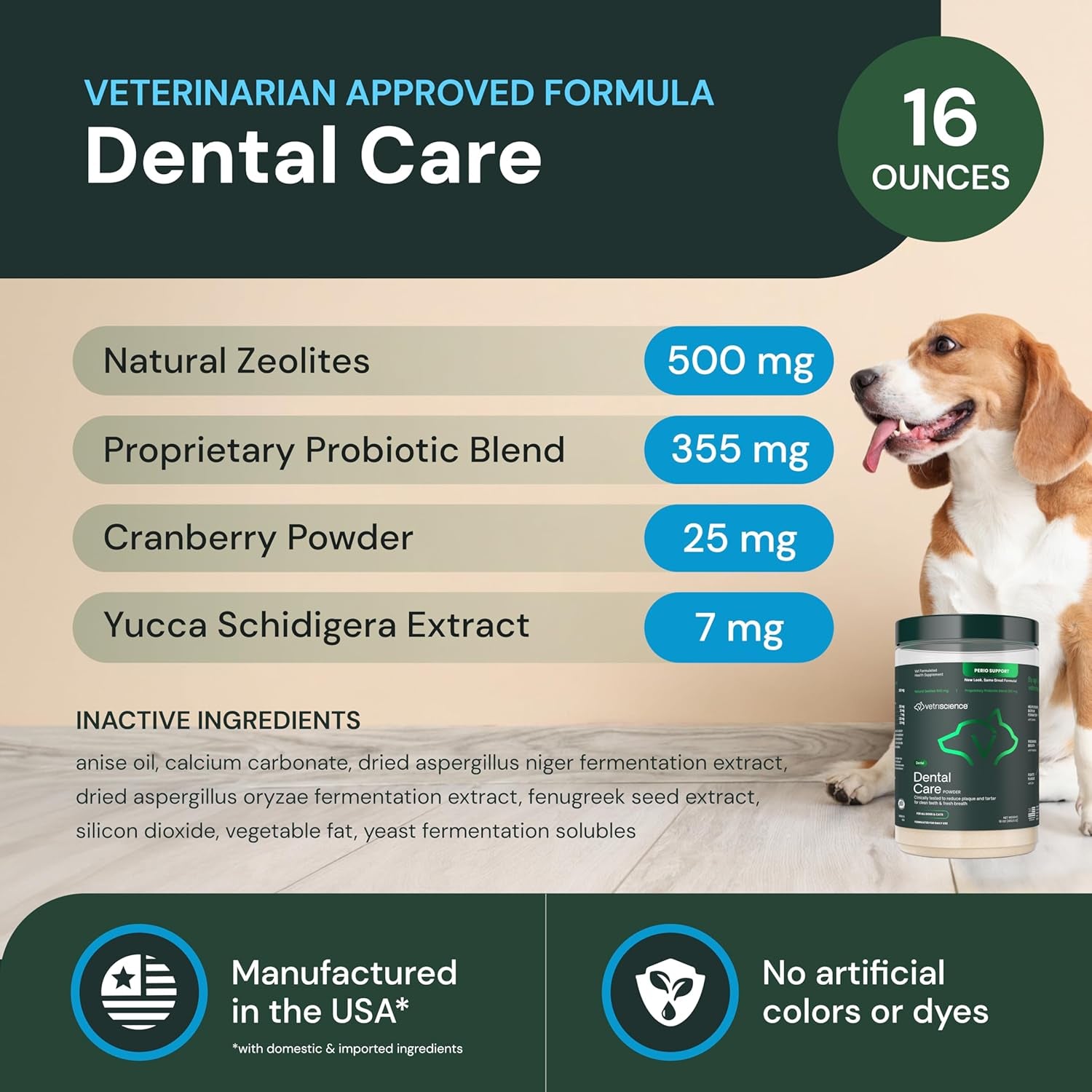 Dental Care Powder - Dental Supplement Powder for Dogs & Cats - Supports Breath Freshening - Healthy Teeth & Gums - Easy-To-Use Oral Hygiene for Pets - 16 Oz
