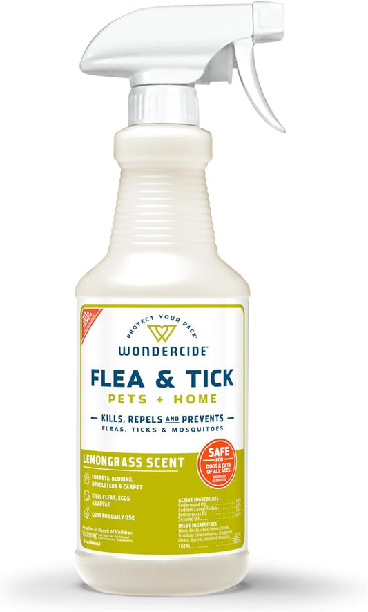 - Flea, Tick & Mosquito Spray for Pets and Home with Natural Essential Oils - Killer, Control, Prevention, Treatment - Lemongrass 16 Oz