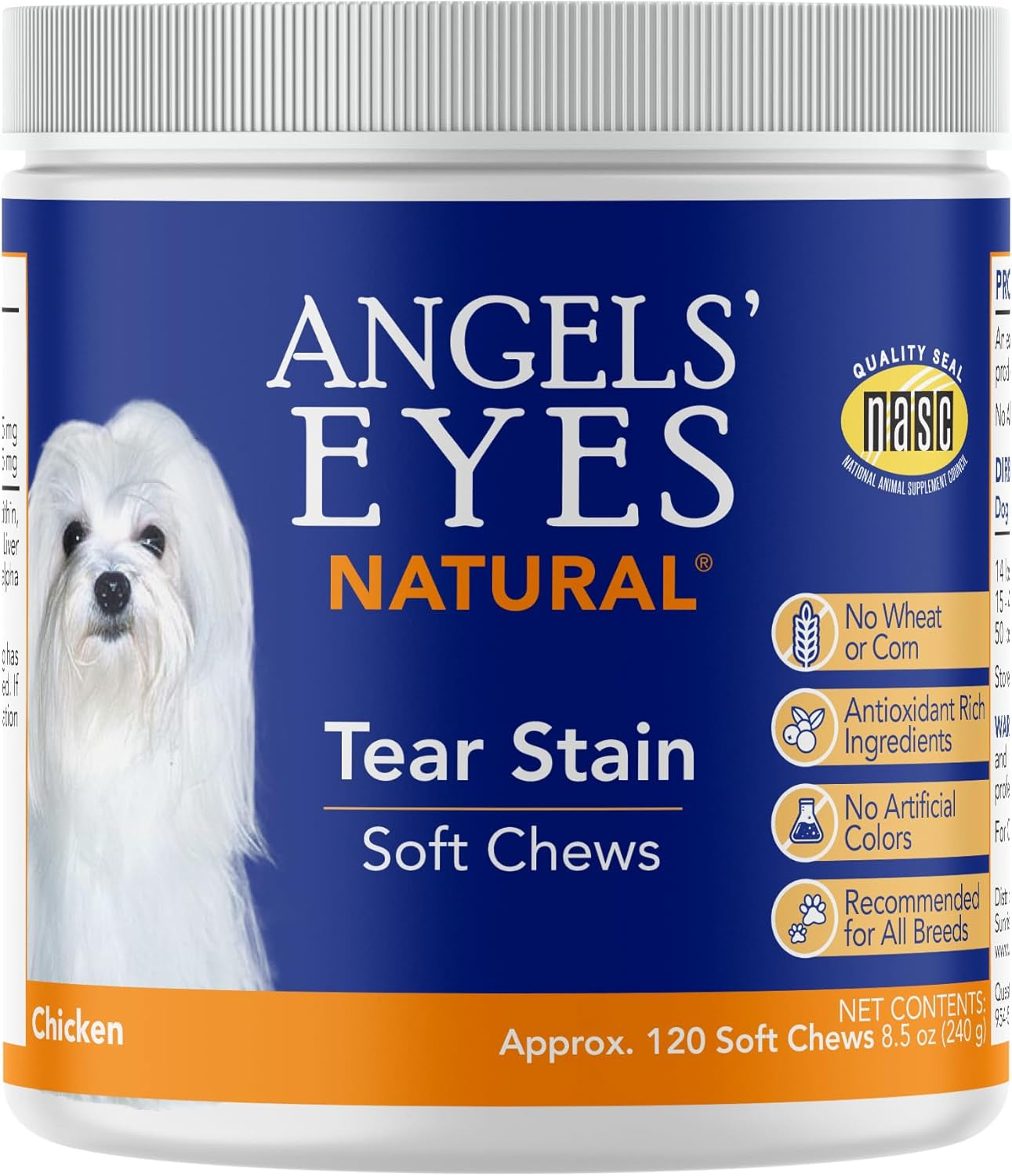 Natural Tear Stain Prevention Soft Chews for Dogs | Chicken Flavor| for All Breeds | No Wheat No Corn | Daily Supplement | Proprietary Formula