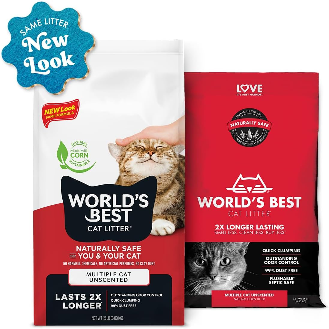 Multiple Cat Unscented, 8-Pounds - Natural Ingredients, Quick Clumping, Flushable, 99% Dust Free & Made in USA - Long-Lasting Odor Control & Easy Scooping