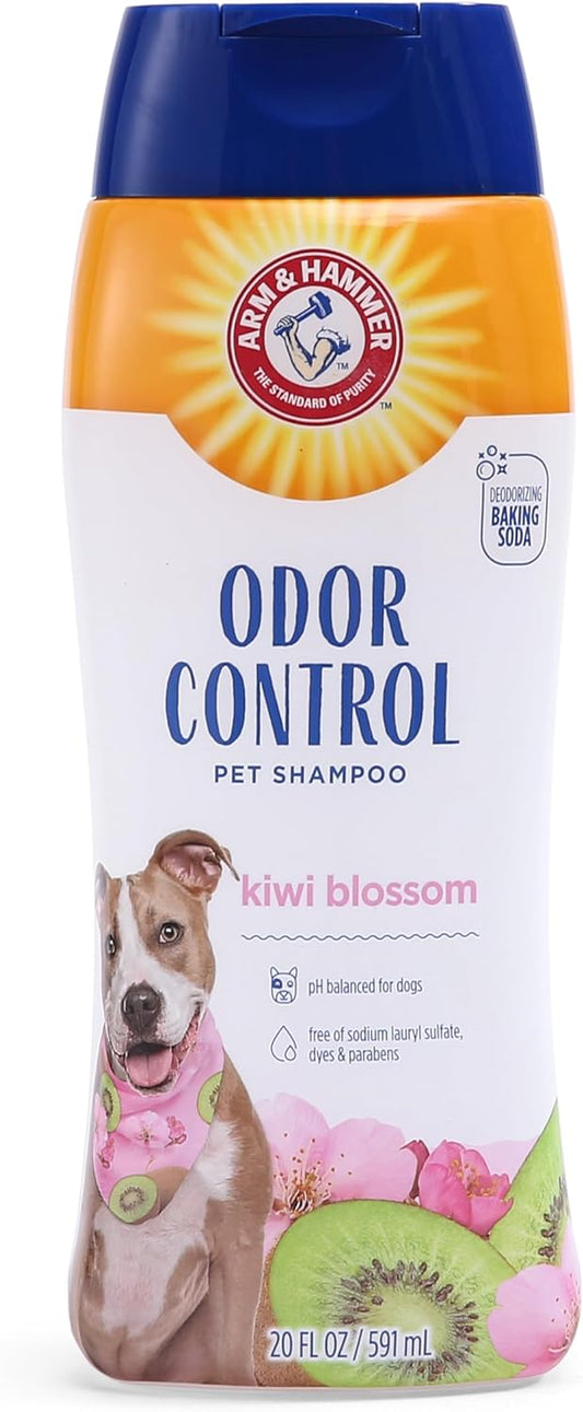 Deodorizing Dog Shampoo for Smelly Dogs & Puppies with Baking Soda, Moisturizing Dog Shampoo for Sensitive Skin - Dog Odor Shampoo - Kiwi Blossom Scent, 20 Fl Oz