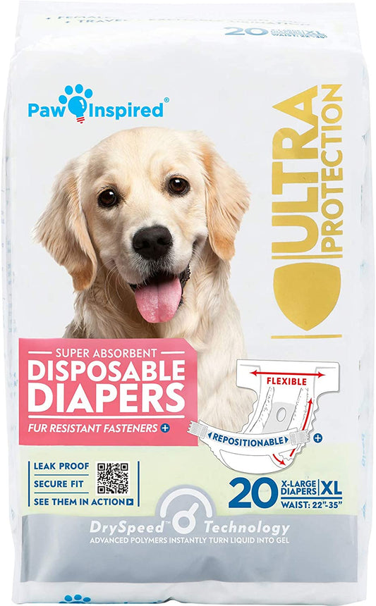 20Ct Disposable Dog Diapers | Female Dog Diapers Ultra Protection | Diapers for Dogs in Heat, Excitable Urination, or Incontinence (X-Large)