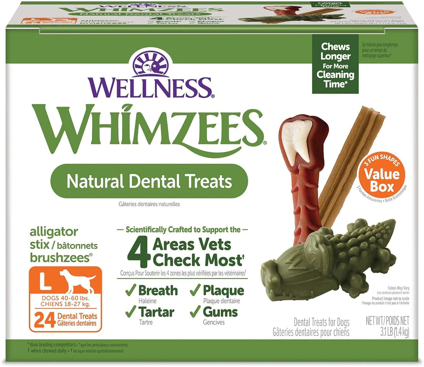 Wellness  Value Box Dog Dental Treats, Natural Chews, Large Size, (24 Count)