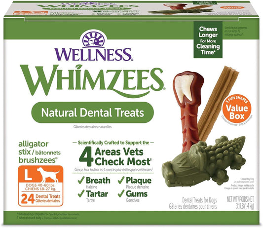 Wellness  Value Box Dog Dental Treats, Natural Chews, Large Size, (24 Count)