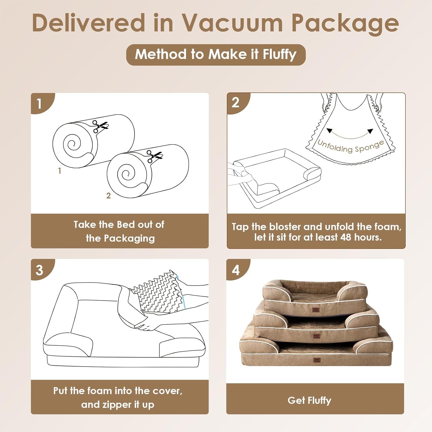 Orthopedic Dog Beds for Extra Large Dogs, Waterproof Memory Foam XL Pet Bed with Sides, Non-Slip Bottom and Egg-Crate Foam Big Dog Couch Bed with Washable Removable Cover, Beige