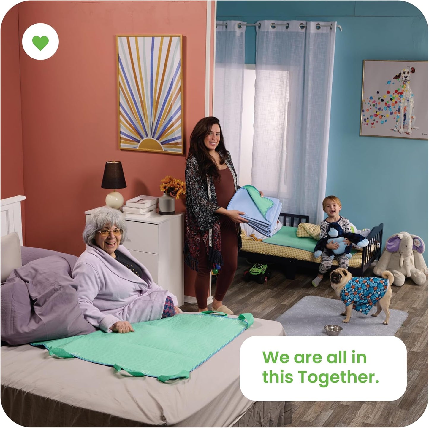 ® Washable Underpads, 34" X 52" (Pack of 2) - Heavy Absorbency Reusable Incontinence Pads for Kids, Adults, Elderly, and Pets - Waterproof Protective Pad for Bed, Couch, Sofa, Furniture, Floor