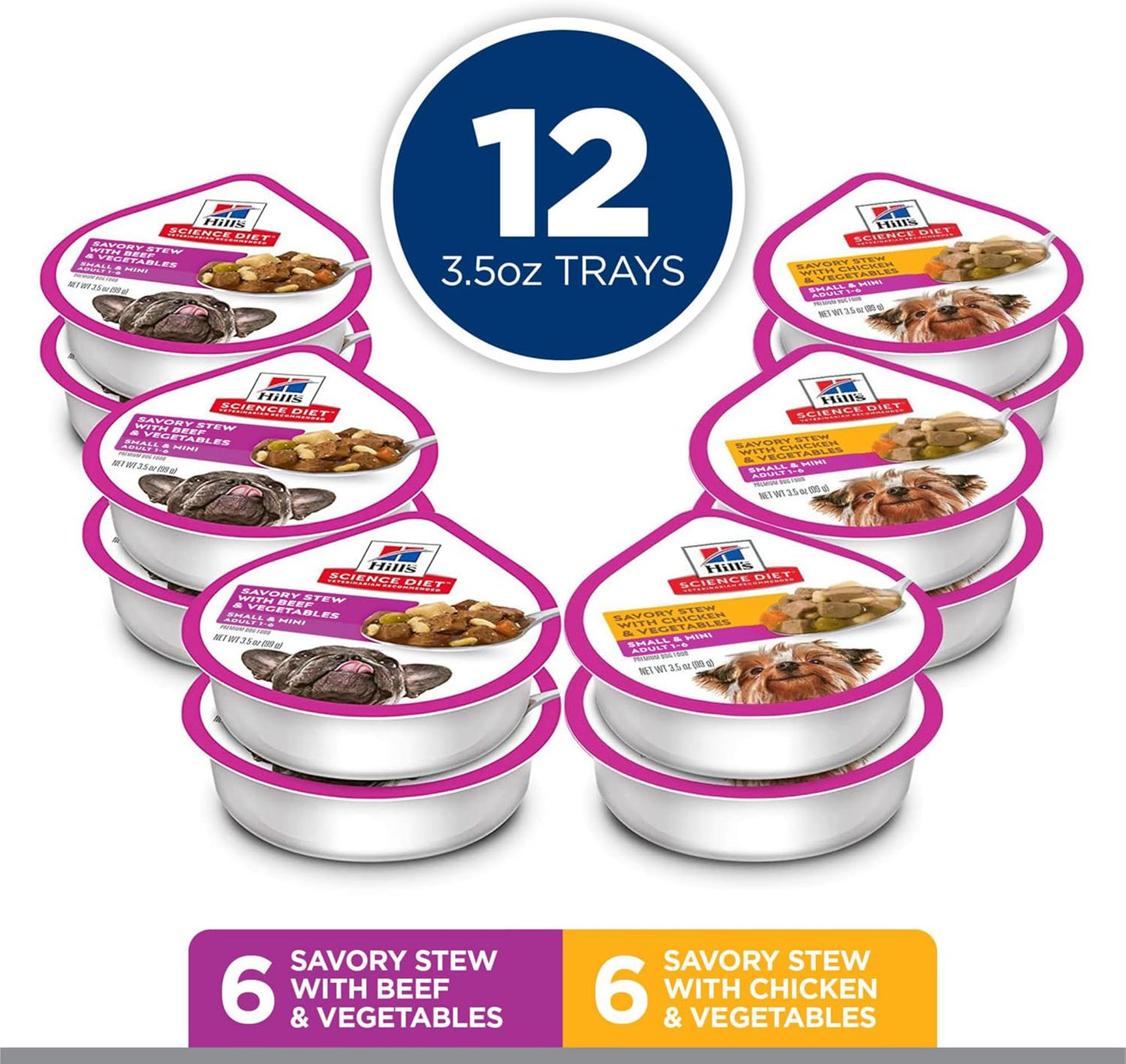 Small & Mini, Adult 1-6, Small & Mini Breeds Premium Nutrition, Wet Dog Food, Variety Pack: Chicken & Vegetables; Salmon & Vegetables Stew, 3.5 Oz Tray Variety Pack, Case of 12