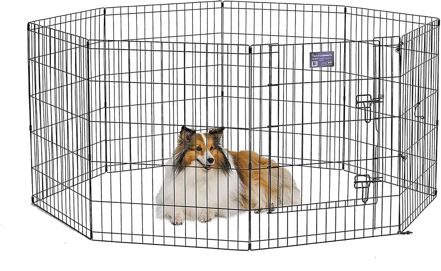 Folding Metal Dog Exercise Pen, Indoor/Outdoor Playpen with Secure Door, Provides 16 Sq Feet of Play Space, 30-Inches Tall, Black E-Coated