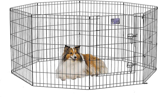 Folding Metal Dog Exercise Pen, Indoor/Outdoor Playpen with Secure Door, Provides 16 Sq Feet of Play Space, 30-Inches Tall, Black E-Coated
