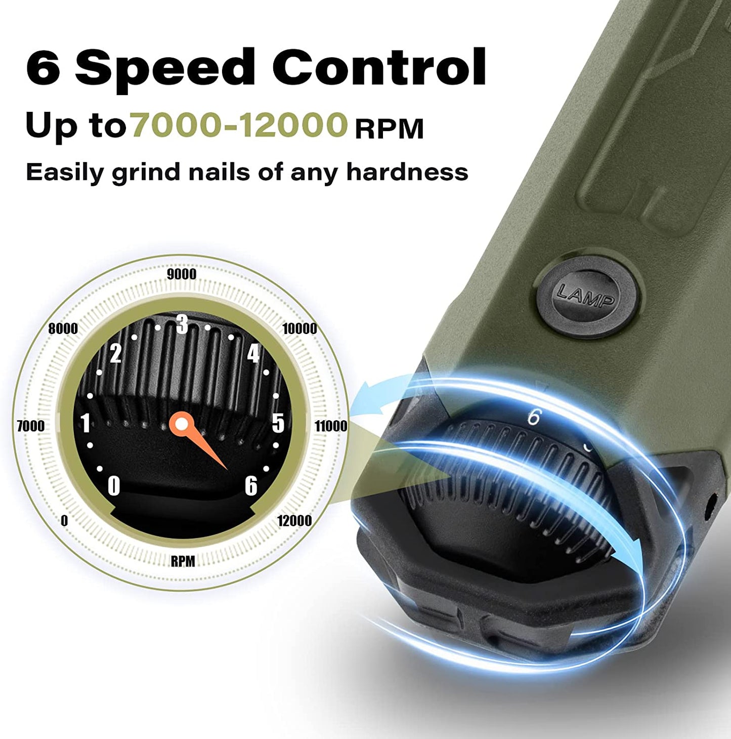 6-Speed Dog Nail Grinder - Newest Enhanced Pet Nail Grinder Super Quiet Rechargeable Electric Dog Nail Trimmer Painless Paws Grooming & Smoothing Tool for Large Medium Small Dogs (Army Green)