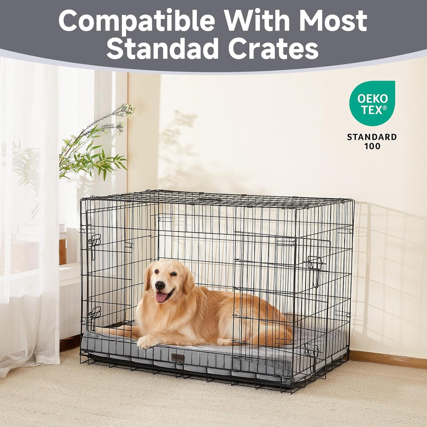 41 Inches Orthopedic Waterproof & Machine Washable Dog Bed for Large Pets, Suitable for Crates, 25D Egg Crate Foam, Non-Slip Bottom & Removable Cover(Gray)