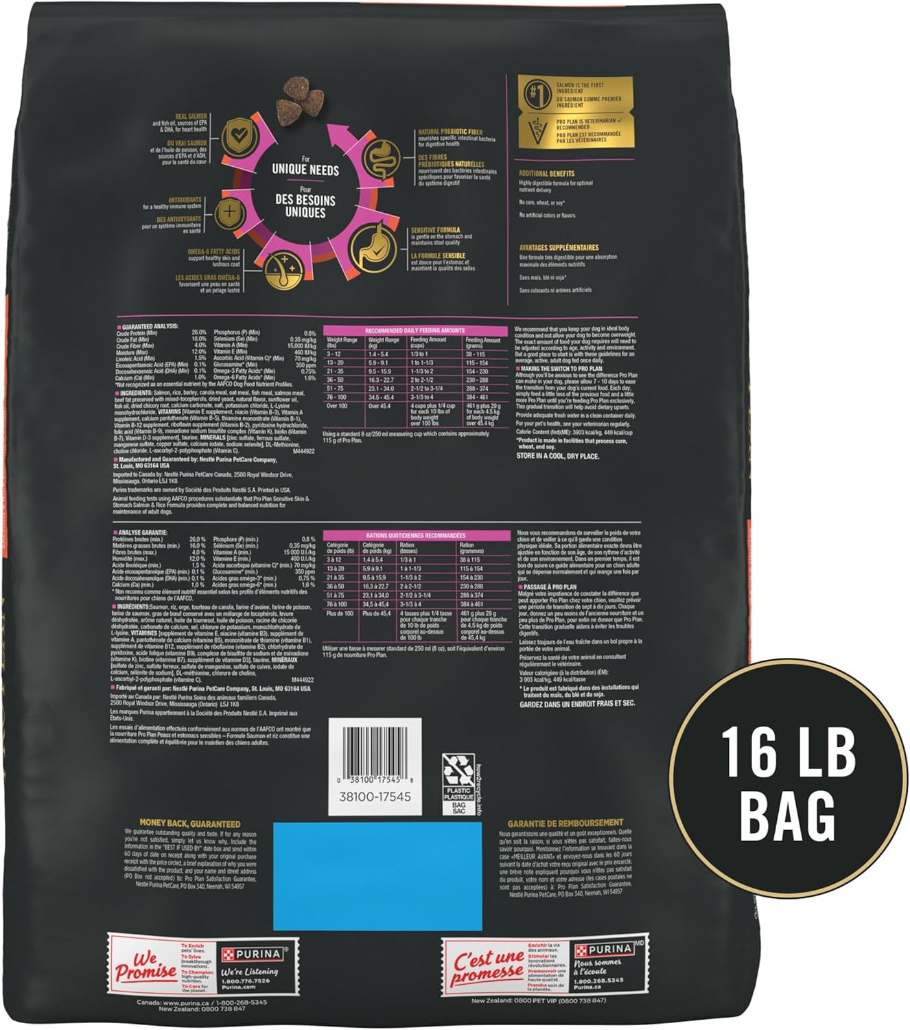 Sensitive Skin and Stomach Dog Food Dry, Adult Salmon & Rice Formula, Digestive Health - 16 Lb. Bag
