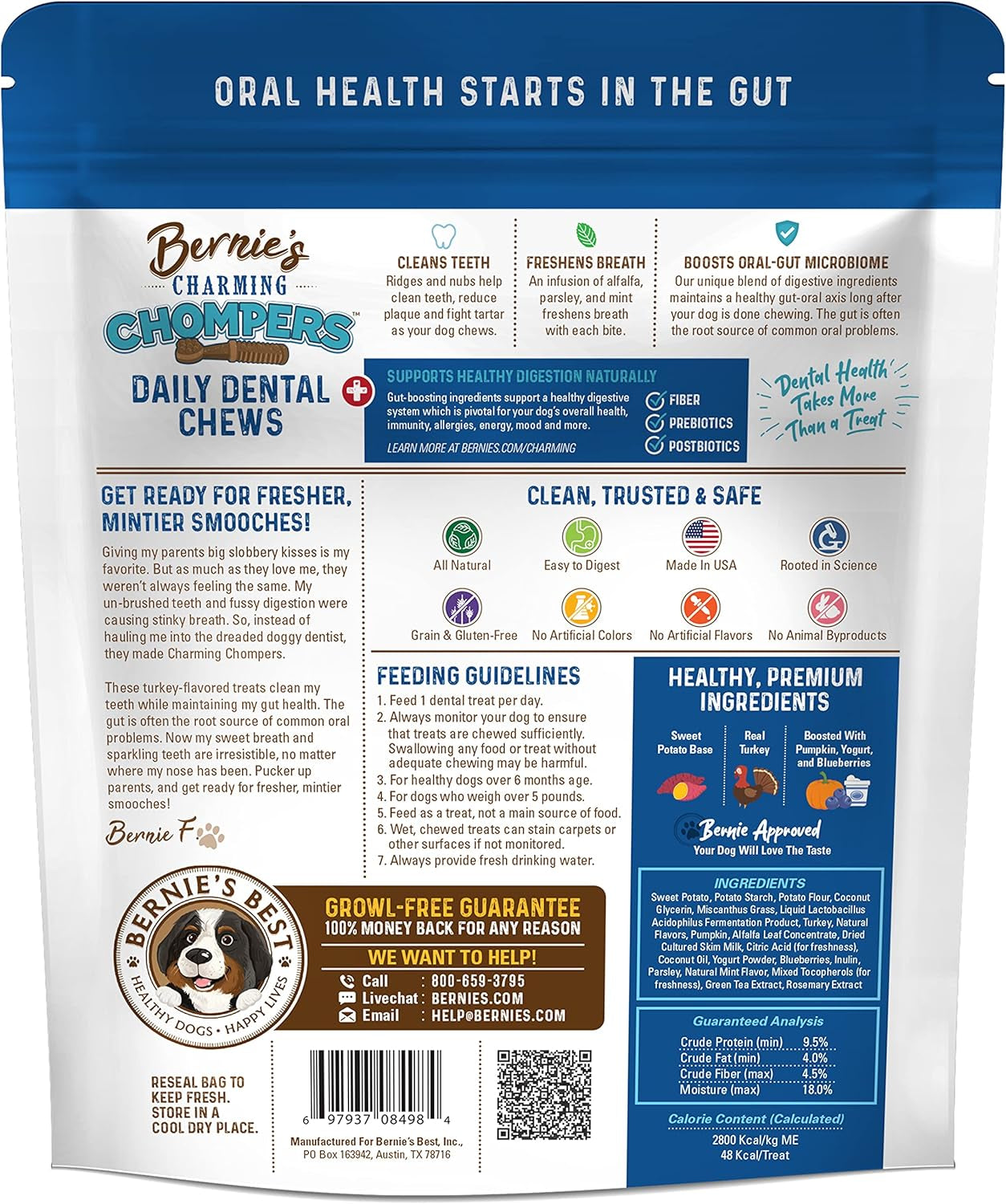 Charming Chompers - Daily Dental Chews for Dogs 15-25 Lbs. - 30 Count - Cleans Teeth, Freshens Breath, + Boosts Oral-Gut Microbiome. Easy to Digest, Supports Healthy Digestion Naturally