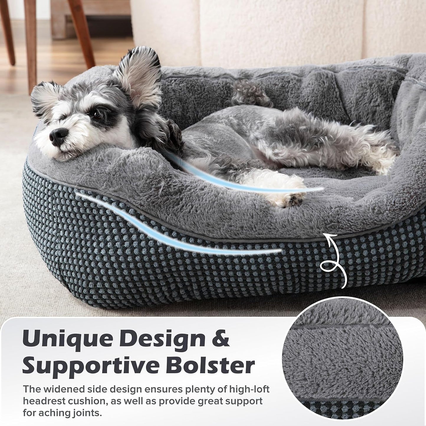 Dog Bed Medium Size, Orthopedic Warming Soft Calming Sleeping Puppy Bed Durable Pet Bed with Anti-Slip Bottom M(30"X24"X9")