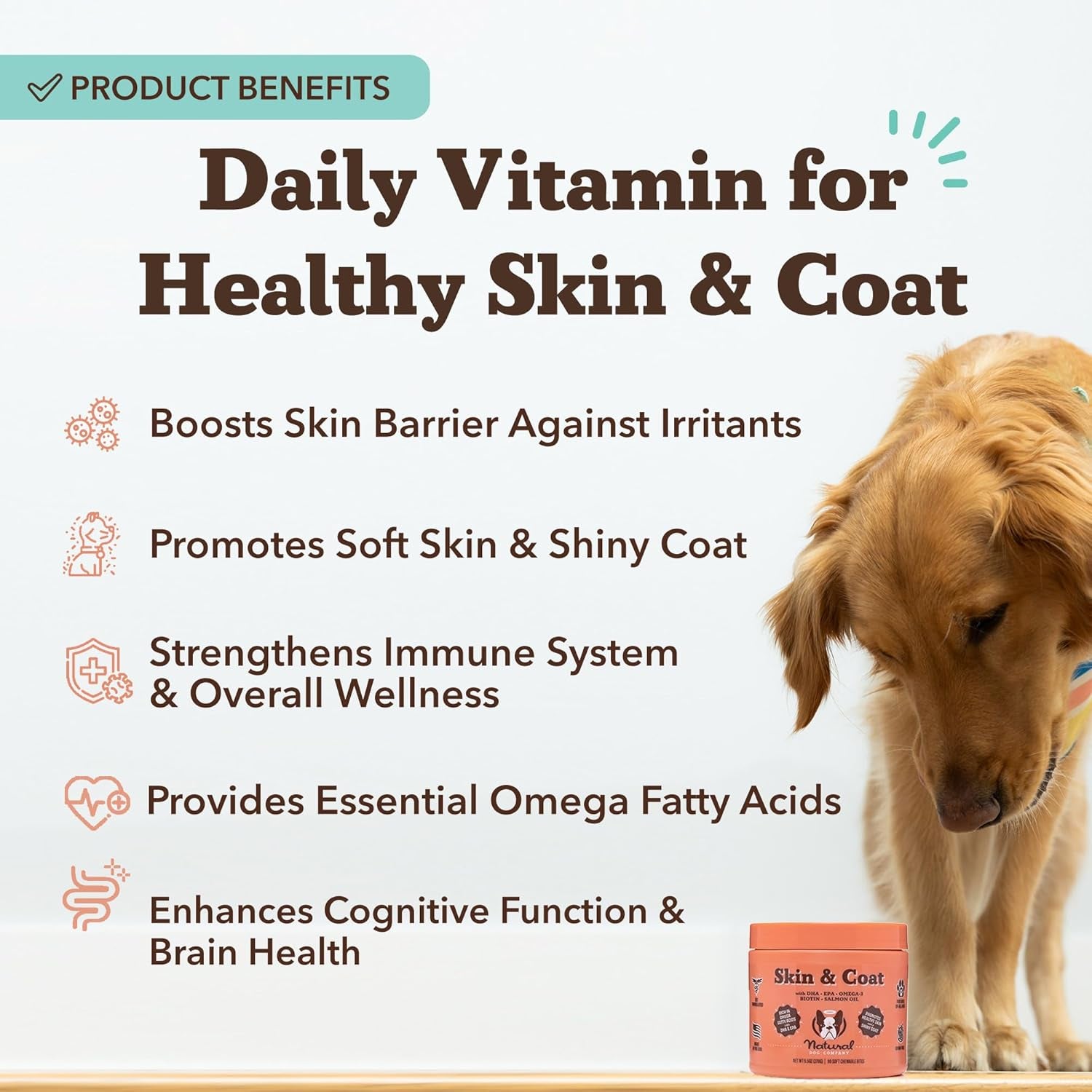 Skin & Coat Supplement for Dogs – Omega 3 Salmon Oil, Biotin & Vitamin E Support Shiny Coat, Healthy Skin & Normal Shedding, Promotes Comfort from Occasional Itch, 90 Count