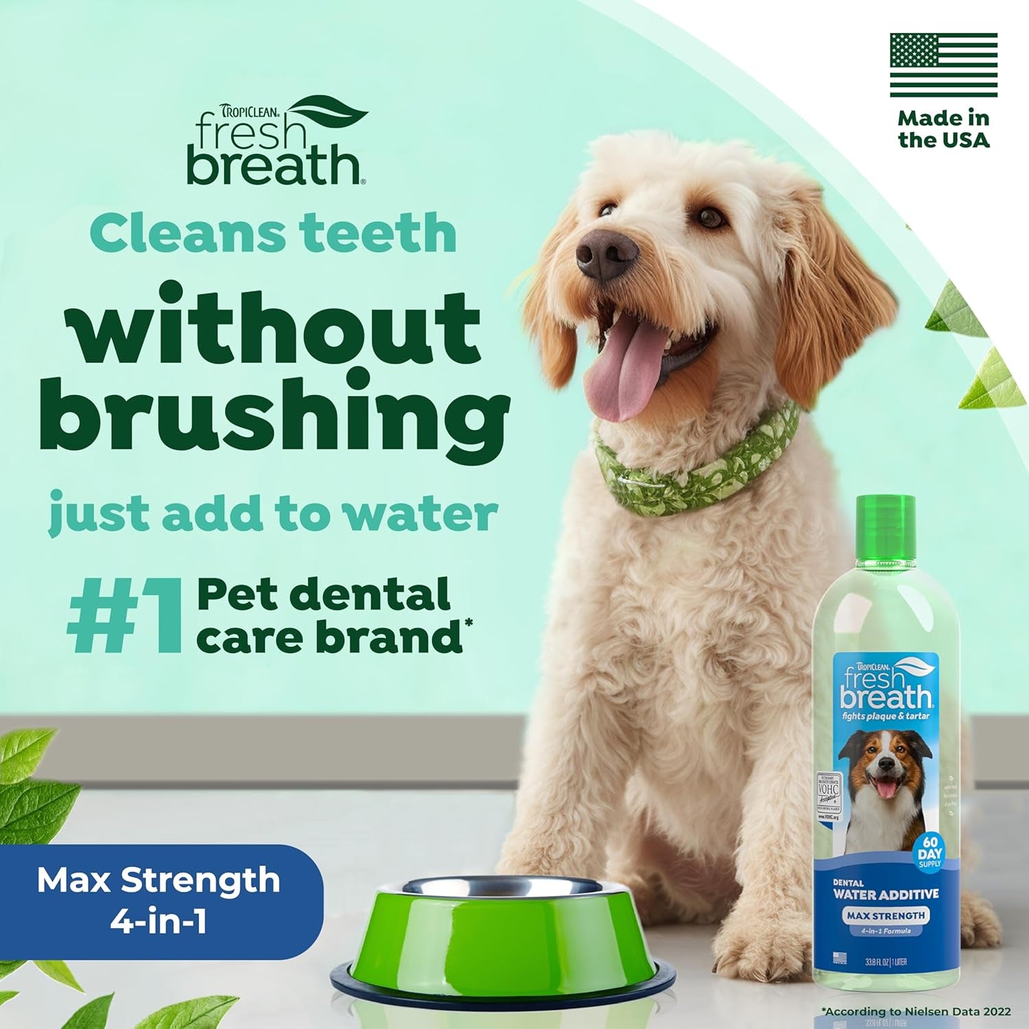 Fresh Breath Advanced Whitening Water Additive for Dogs, Max Strength Dog Teeth Cleaning and Breath Freshener Solution, 33.8Oz