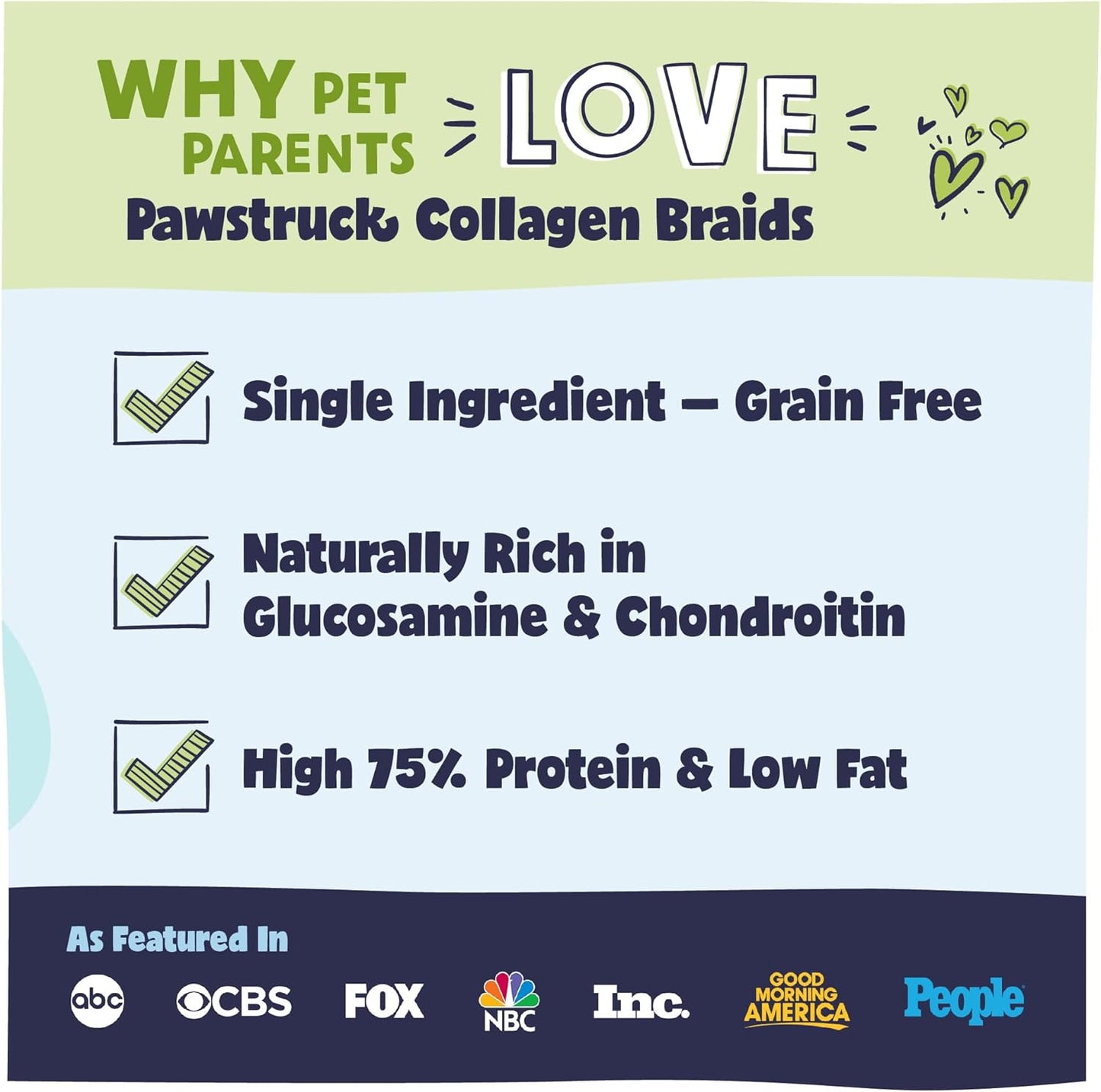 Natural Large 10-13” Beef Collagen Braids for Dogs – Long-Lasting Rawhide & Bully Stick Alternative, with Chondroitin & Glucosamine – 3 Pack