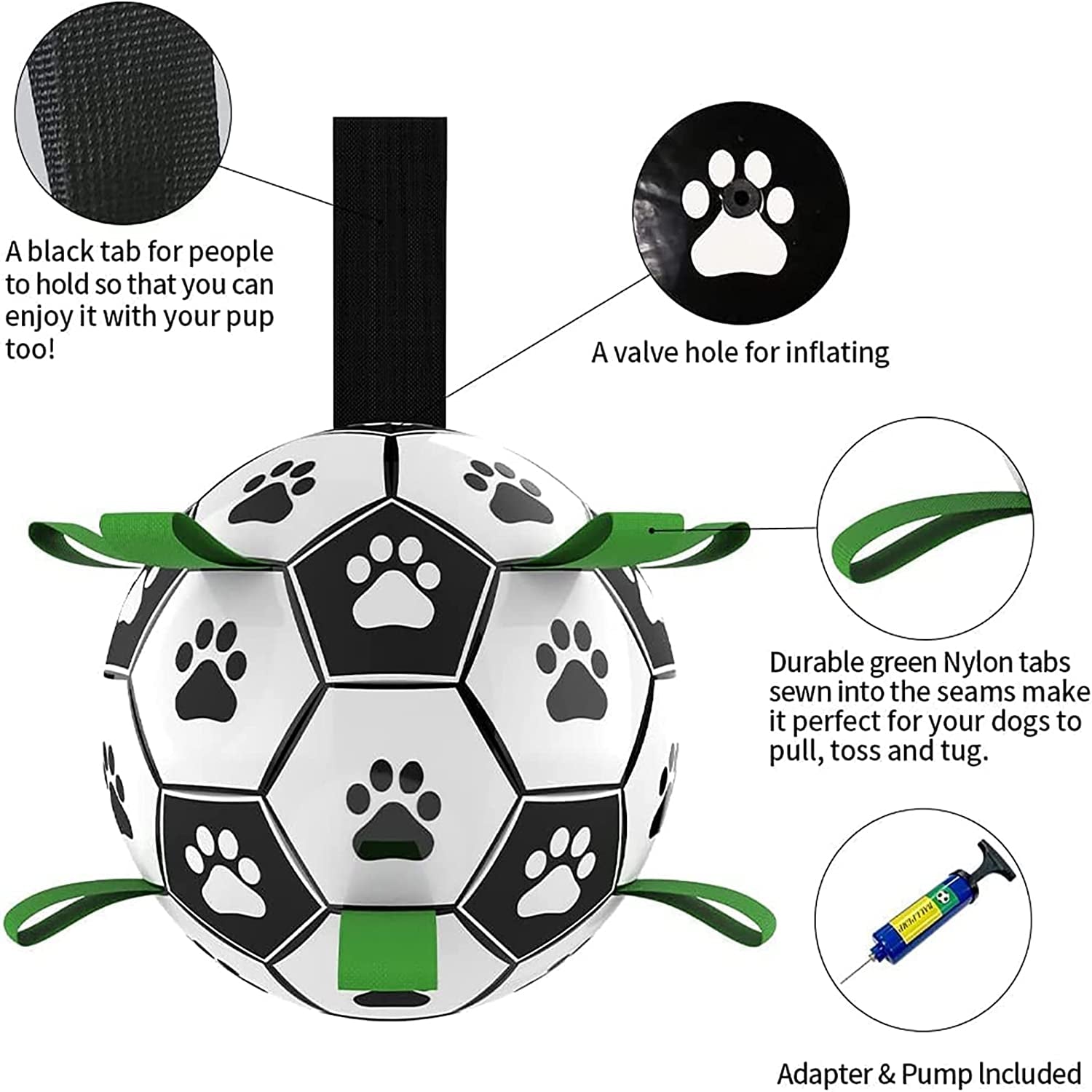 Dog Toys, Soccer Ball with Straps, World Cup Interactive Toys for Tug of War, Puppy Birthday Gifts, Water Toy, Durable Dog Balls for Medium Large (8 Inch)
