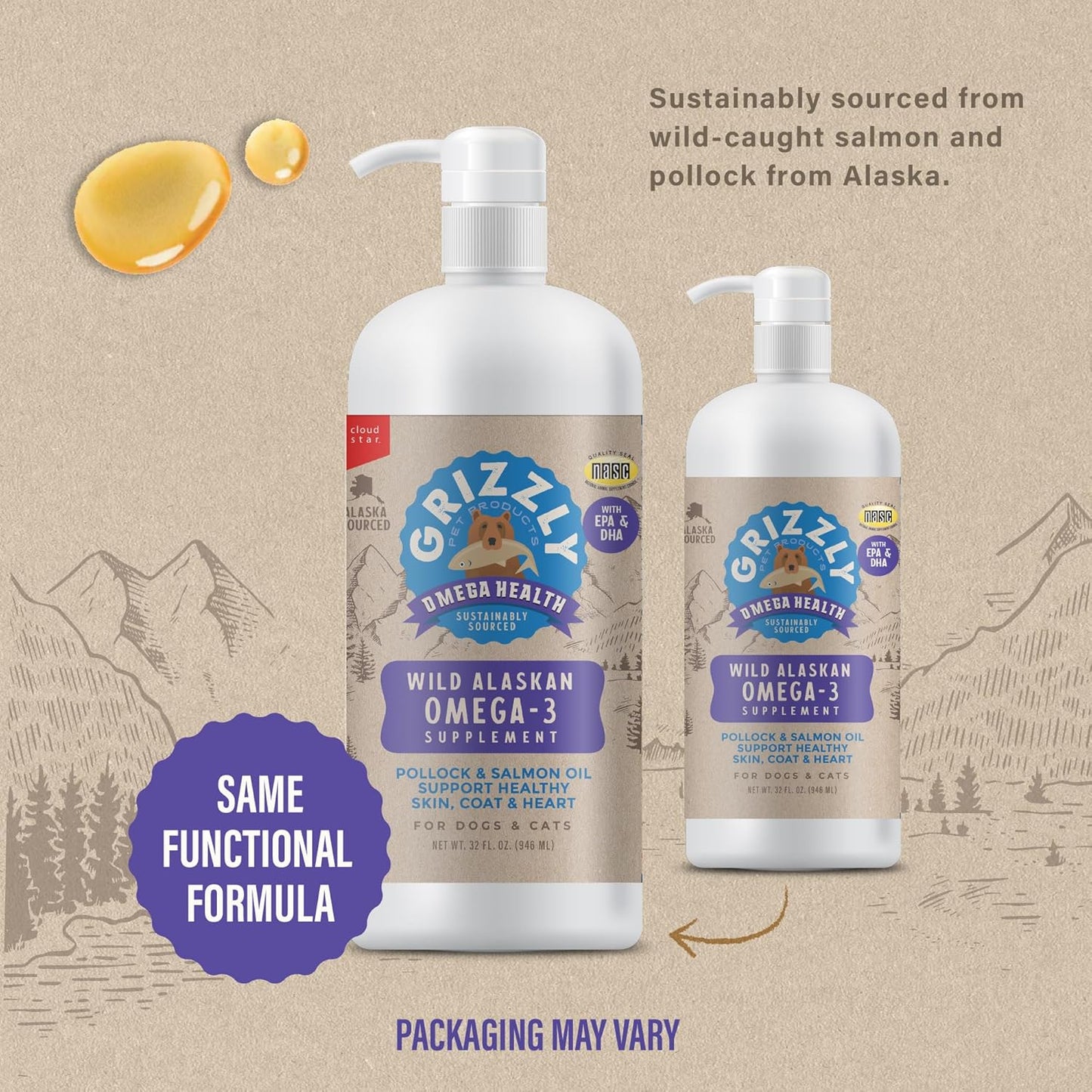 Omega Health Liquid Omega-3 Supplement for Dogs and Cats, 32 Ounce Bottle