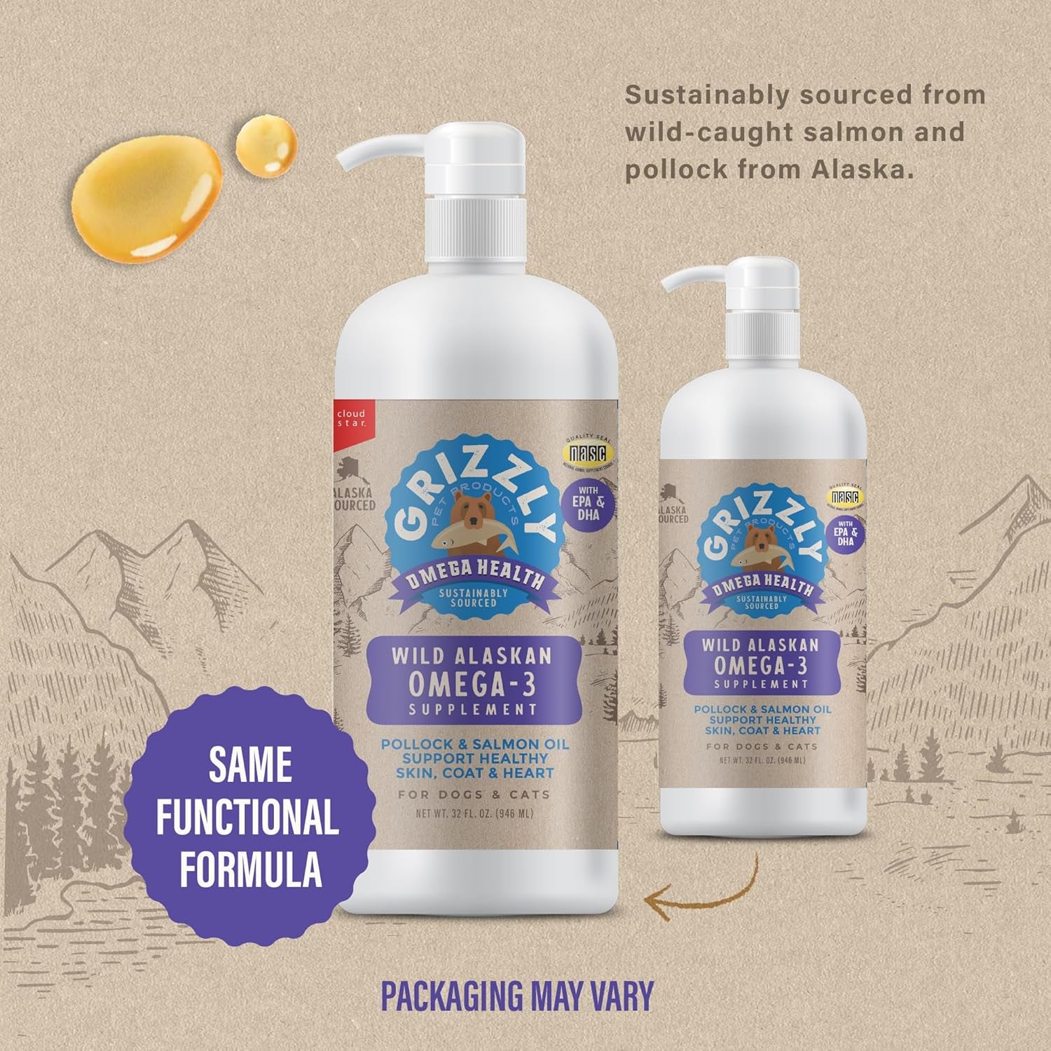 Omega Health Liquid Omega-3 Supplement for Dogs and Cats, 32 Ounce Bottle