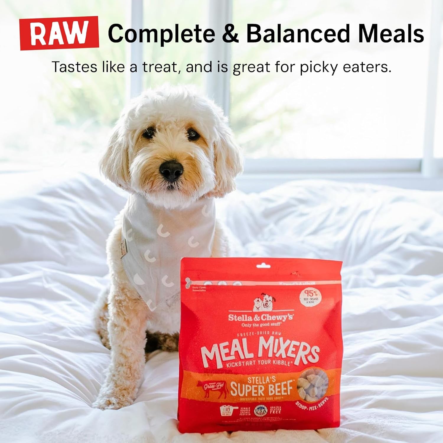 Freeze-Dried Raw Beef Meal Mixers- Dog Food Topper and Mixer - Made with 95% Grass-Fed Beef, Organs & Bone - Perfect for Picky Eaters - Grain-Free - 8 Oz