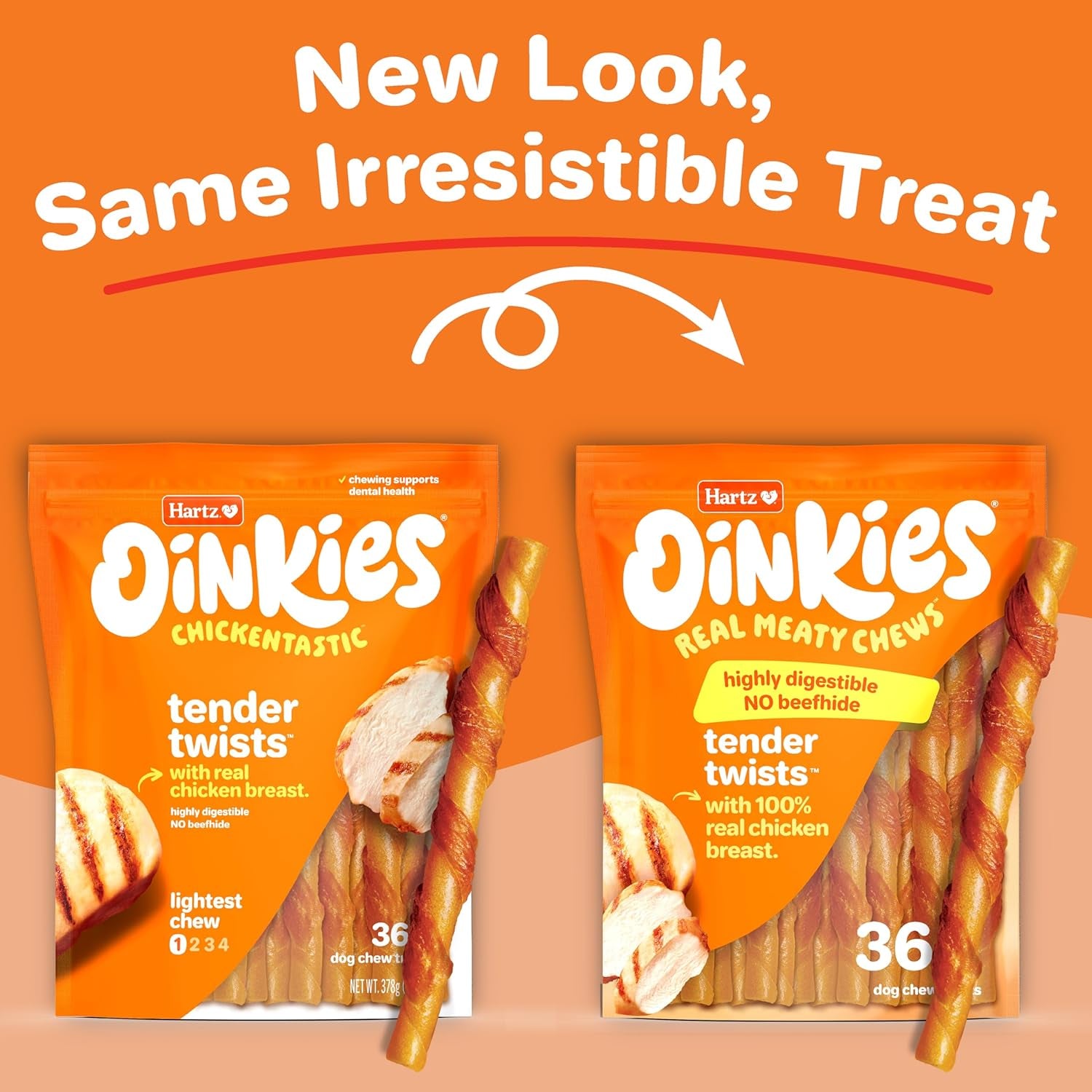 Oinkies Tender Twists with Real Chicken Breast Rawhide-Free Dog Treats, Highly Digestible Dog Chews, 36 Count