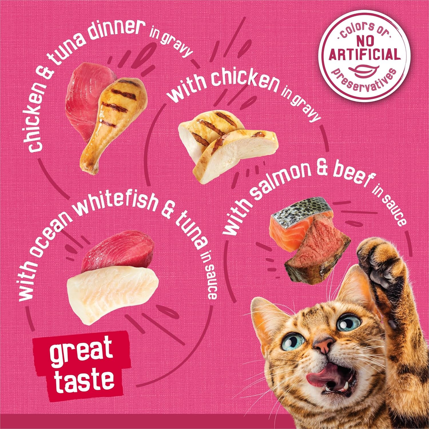Purina  Gravy Wet Cat Food Variety Pack, Surfin’ and Turfin’ Prime Filets Favorites - 48 Ct. Can