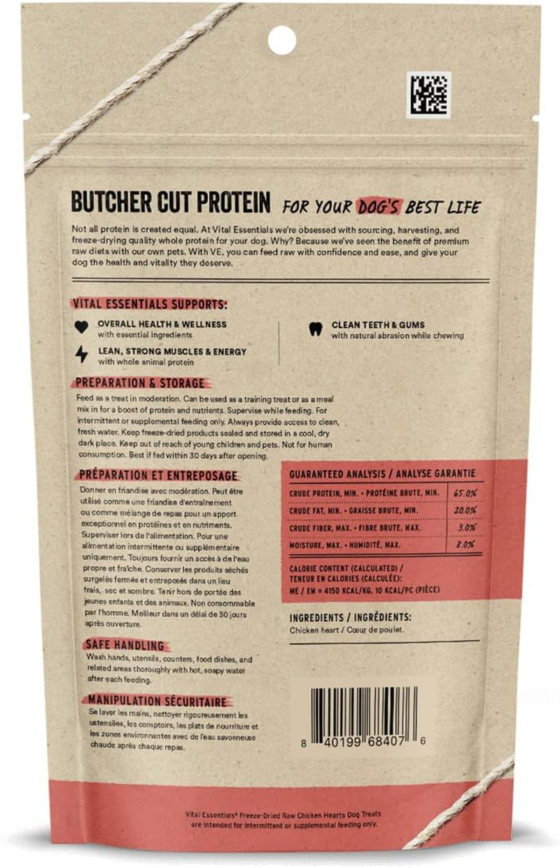 Chicken Hearts Dog Treats, 1.9 Oz | Freeze-Dried Raw | Single Ingredient | Premium Quality High Protein Training Treats | Grain Free, Gluten Free, Filler Free