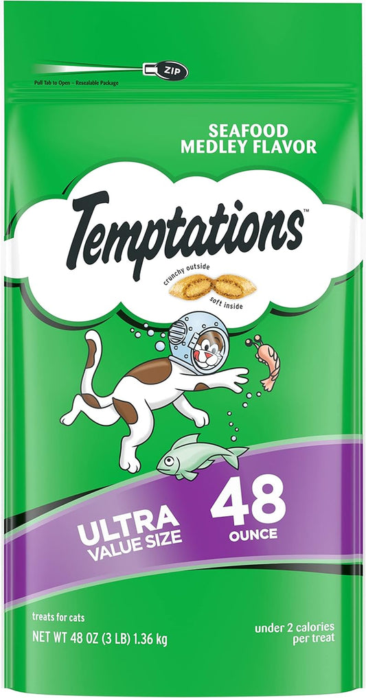 Classic Crunchy and Soft Cat Treats, Seafood Medley Flavor, 48 Oz. Pouch