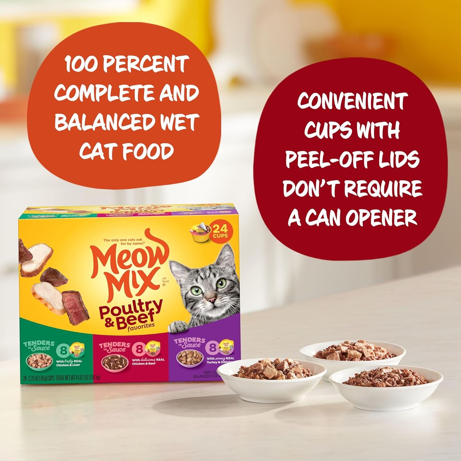 Tenders in Sauce Wet Cat Food, Poultry & Beef Variety Pack, 2.75 Ounce Cup (Pack of 24)