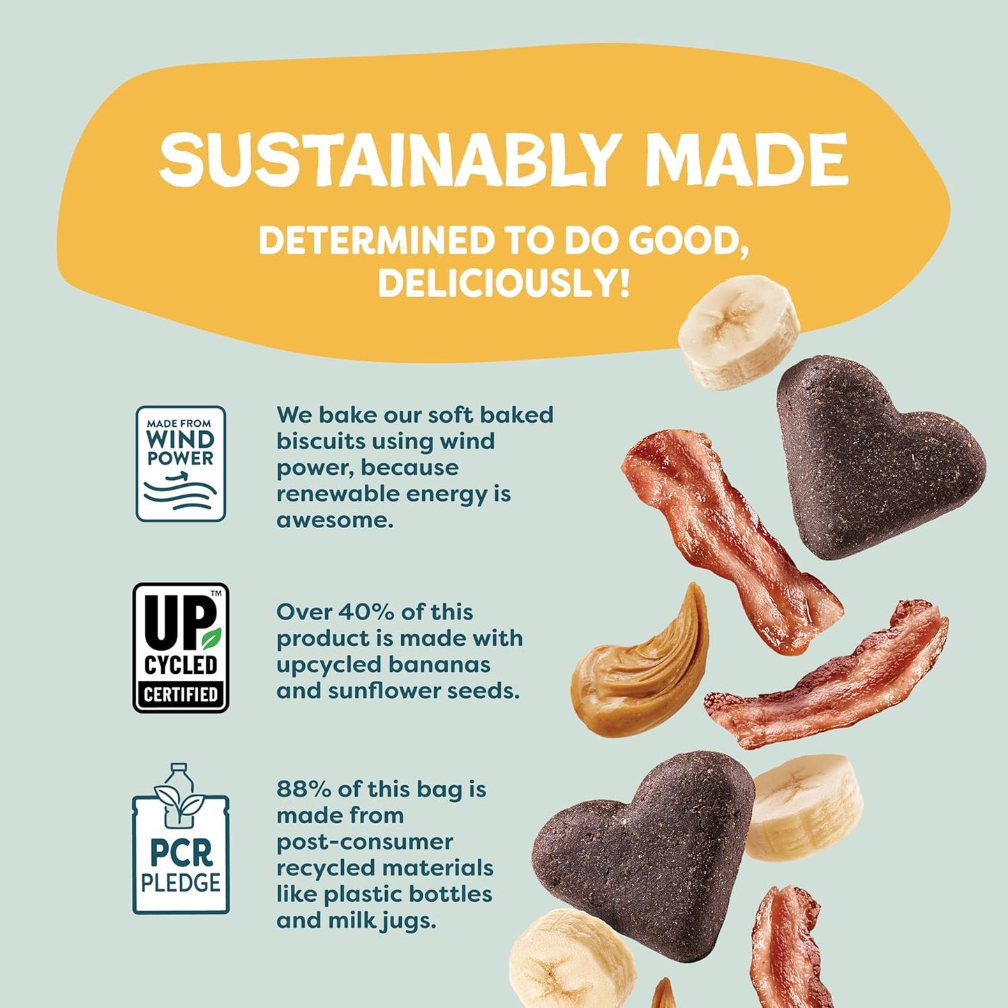 Soft-Baked Dog Treats, Bananas for Bacon - Natural & Healthy Dog Chews for Skin & Coat Support with Omega 3 & 6 - Biscuits Baked & Made in USA, Free from Grain, Corn & Soy - 1-Pack