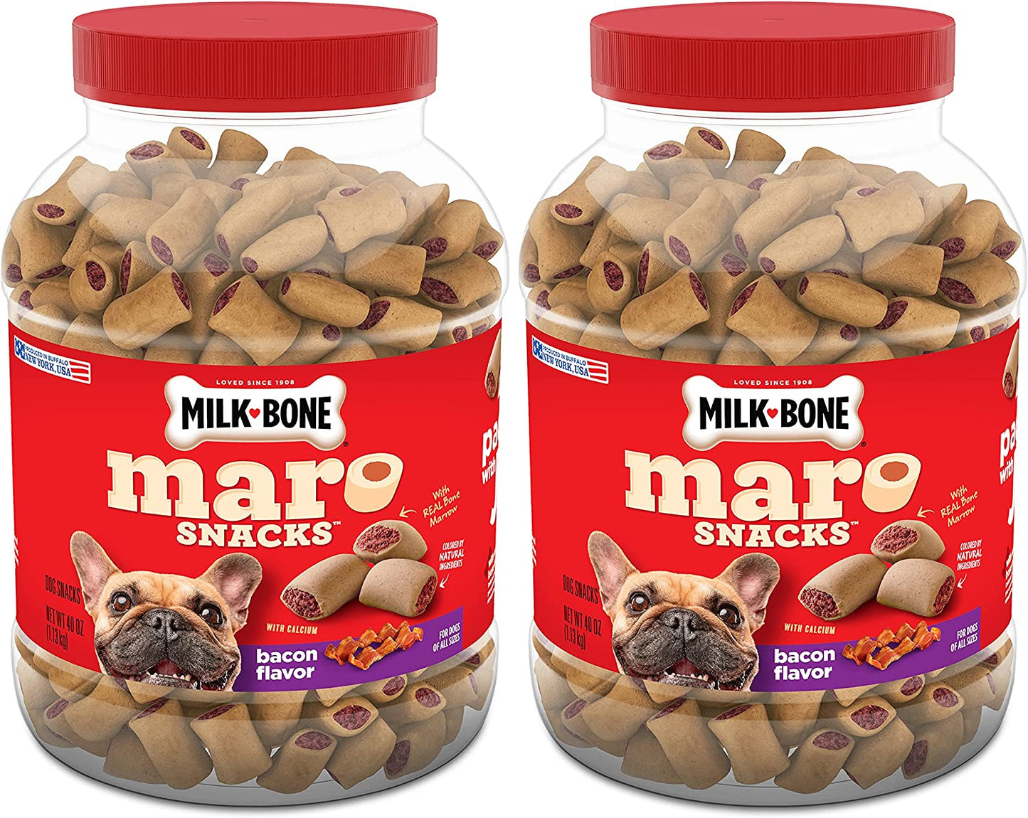 Marosnacks Bacon Flavor Small Dog Treats with Bone Marrow, 40 Ounces (Pack of 2) (Packaging Design May Vary)