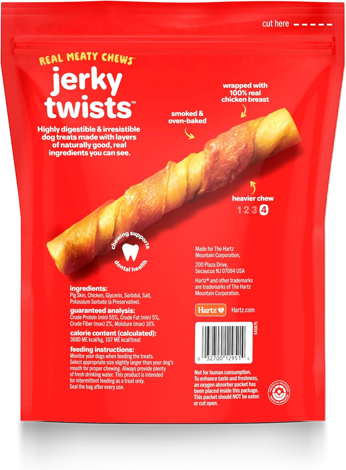 Oinkies Porkalicious Smoked Pig Skin Jerky Twists Dog Treats, 32Pk