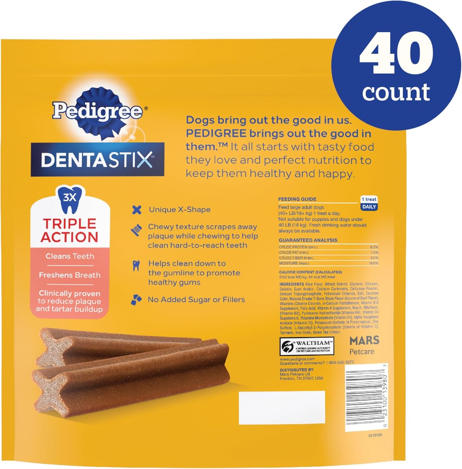 Dentastix Large Dog Treats, Beef Flavor, 2.08 Lb. Bag (40 Treats)