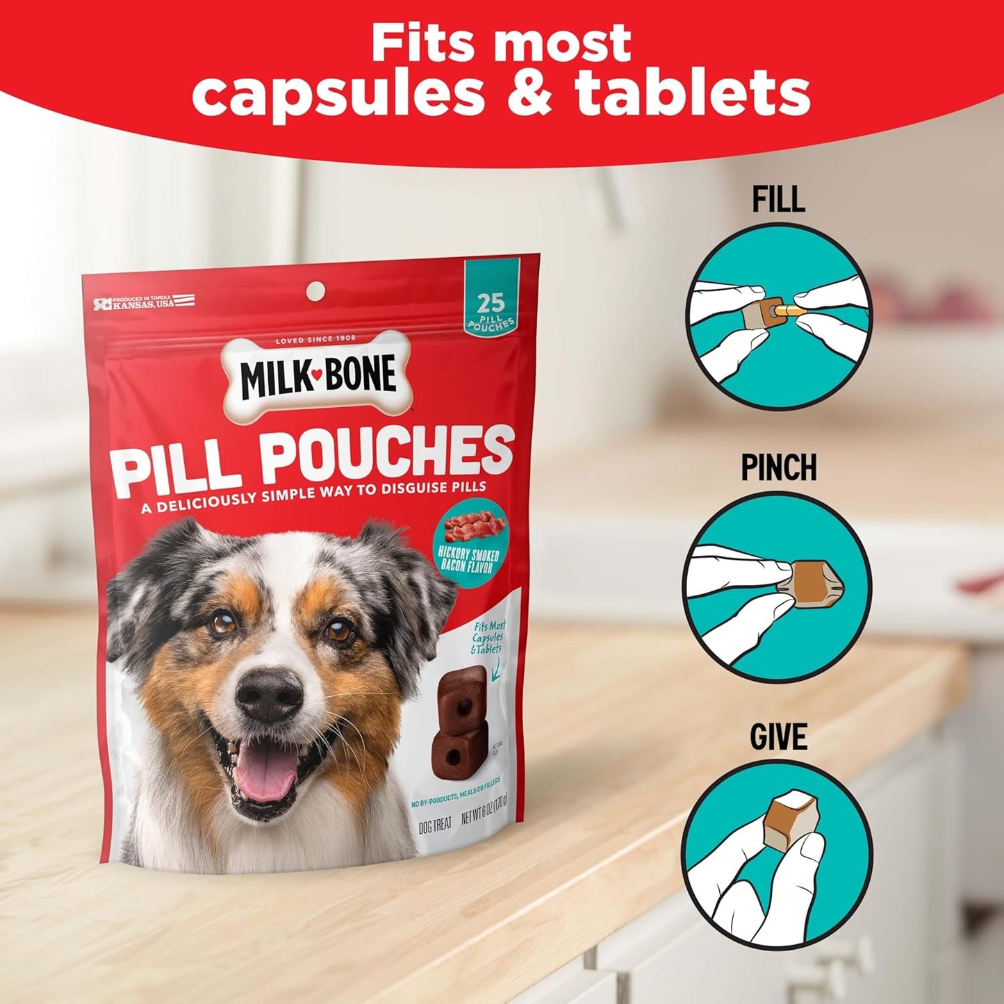 Pill Pouches Dog Treats, Hickory Smoked Bacon Flavor, 6 Ounce (Pack of 5)