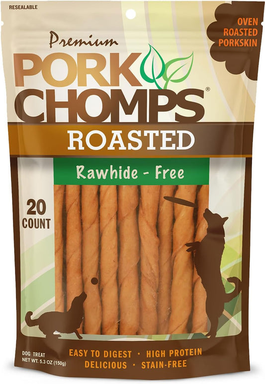 Roasted Pork Skin Dog Chews, 5-Inch Mini Twists, 20 Count
