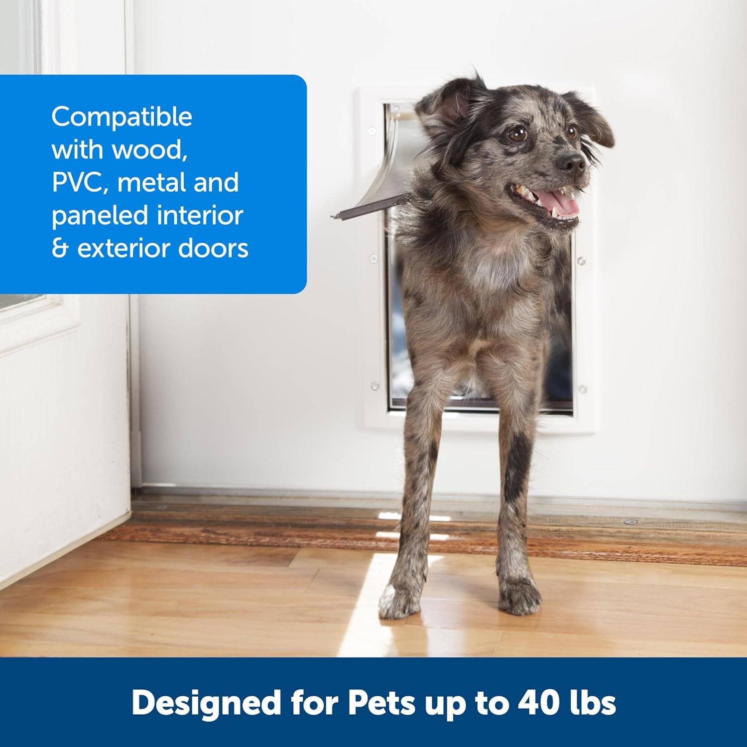 Plastic Pet Door - Easy Install for Wood, PVC Metal & Paneled Doors - Rust-Free Plastic Frame - Flap Dimensions 8 1/4" W X 12 1/4" H - for Medium Dogs Weighing up to 40 Lb