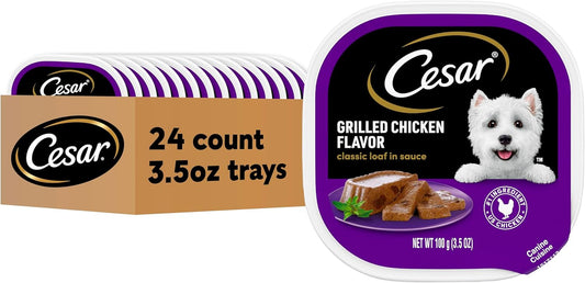 Wet Dog Food Classic Loaf in Sauce Grilled Chicken Flavor, 3.5 Oz. Easy Peel Trays (24 Count, Pack of 1)